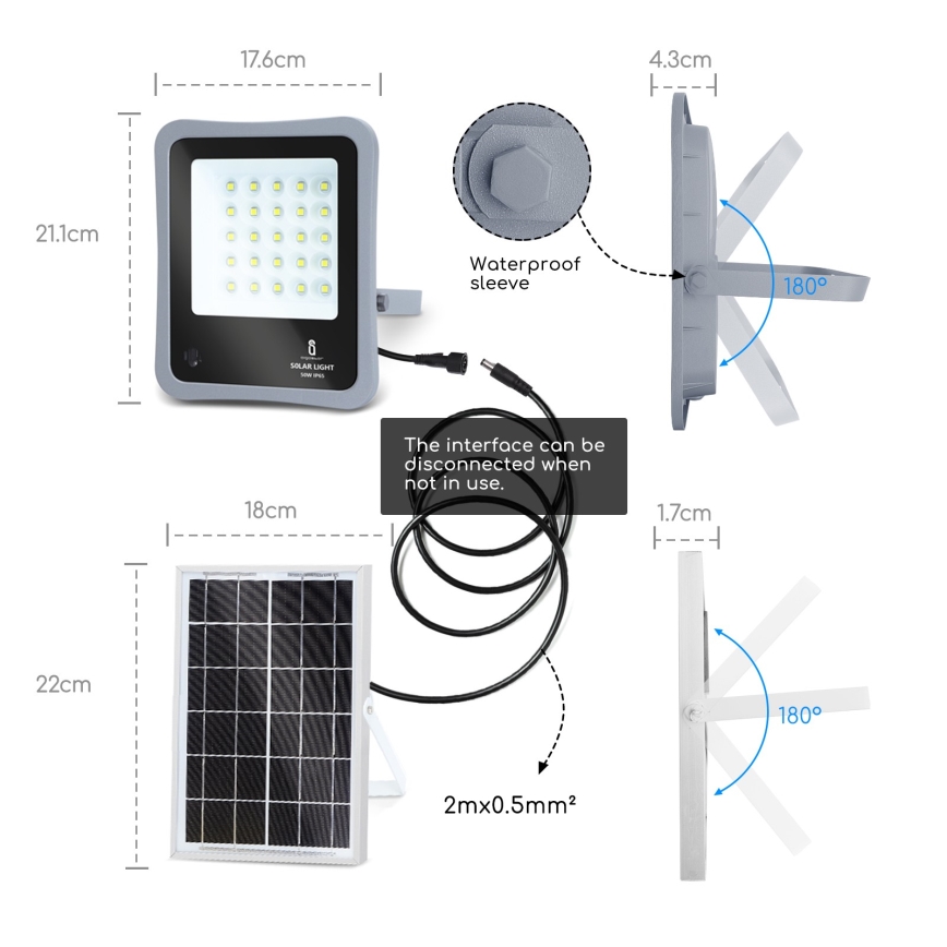 Aigostar - LED Zatemnitveni solarni reflektor LED/30W/3,2V 20000 mAh IP67 + Daljinski upravljalnik