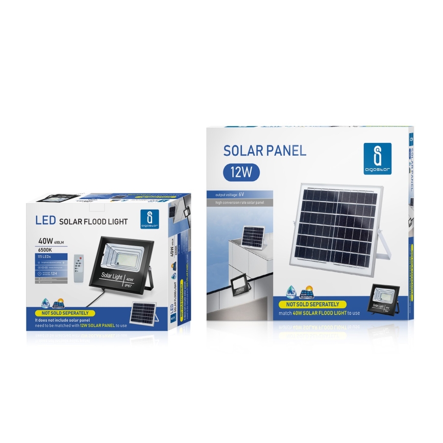 Aigostar - LED Zatemnitveni solarni reflektor LED/40W/3,2V IP67 2000 mAh + Daljinski upravljalnik