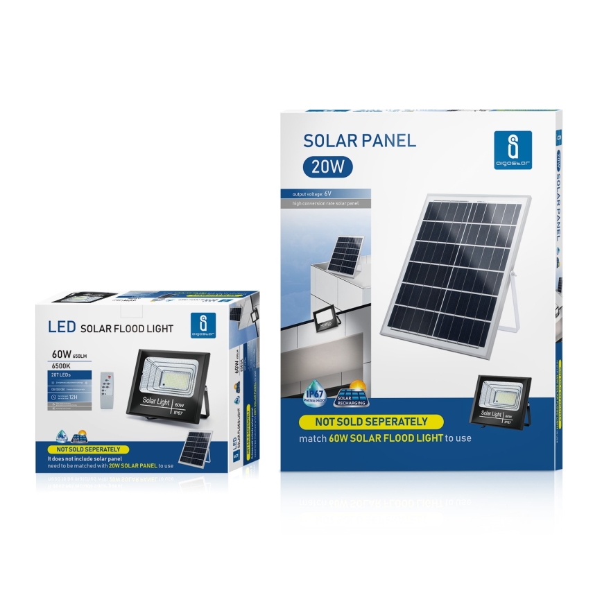 Aigostar - LED Zatemnitveni solarni reflektor LED/60W/3,2V IP67 + Daljinski upravljalnik