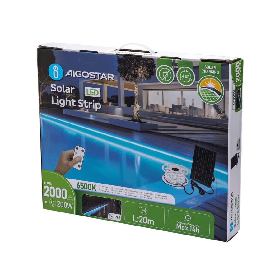 Aigostar - LED Zatemnitveni solarni trak LED/20W/3,2V 20 m 6500K IP65 + Daljinski upravljalnik