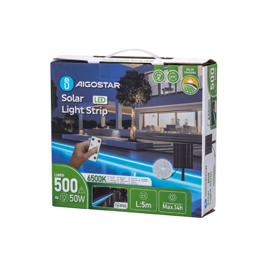 Aigostar - LED Zatemnitveni solarni trak LED/5W/3,2V 5 m 6500K IP65 4000 mAh + Daljinski upravljalnik