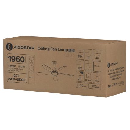 Aigostar - LED Zatemnitveni stropni ventilator LED/20W/230V 2700-6500K 132cm bela/bež + Daljinski upravljalnik