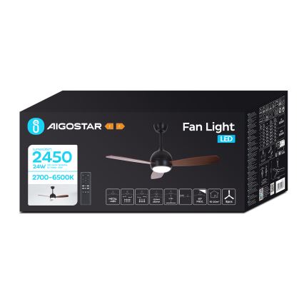 Aigostar - LED Zatemnitveni stropni ventilator LED/24W/230V 2700-6500K 106,6 cm + Daljinski upravljalnik