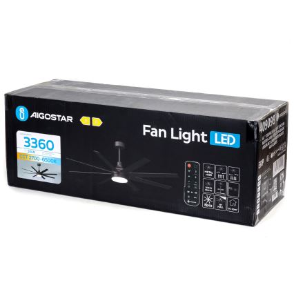 Aigostar - LED Zatemnitveni stropni ventilator LED/24W/230V 2700-6500K 165cm črna + Daljinski upravljalnik
