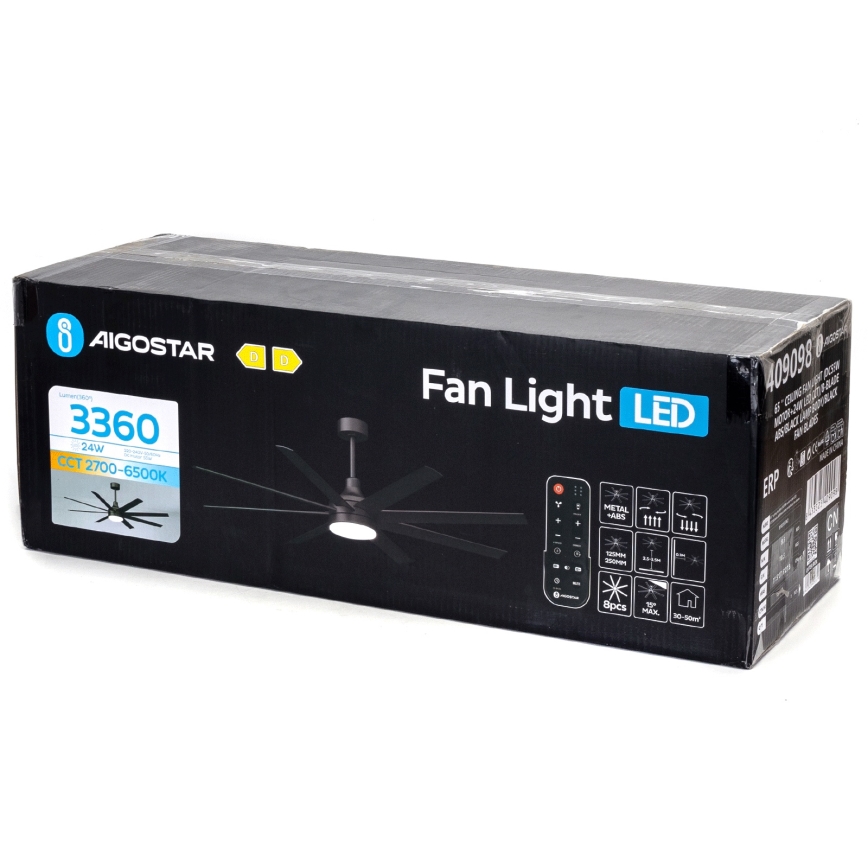 Aigostar - LED Zatemnitveni stropni ventilator LED/24W/230V 2700-6500K 165cm črna + Daljinski upravljalnik