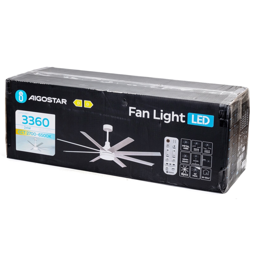 Aigostar - LED Zatemnitveni stropni ventilator LED/24W/230V 2700-6500K pr. 165 cm + Daljinski upravljalnik bela