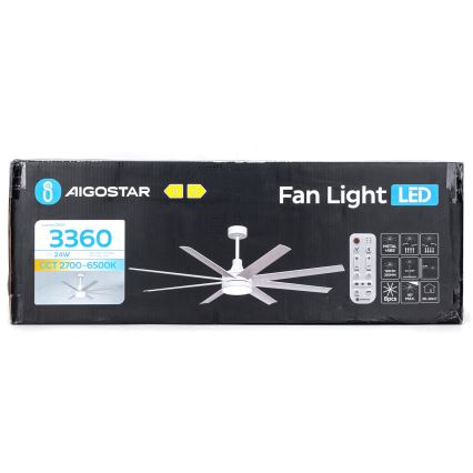 Aigostar - LED Zatemnitveni stropni ventilator LED/24W/230V 2700-6500K pr. 165 cm + Daljinski upravljalnik bela