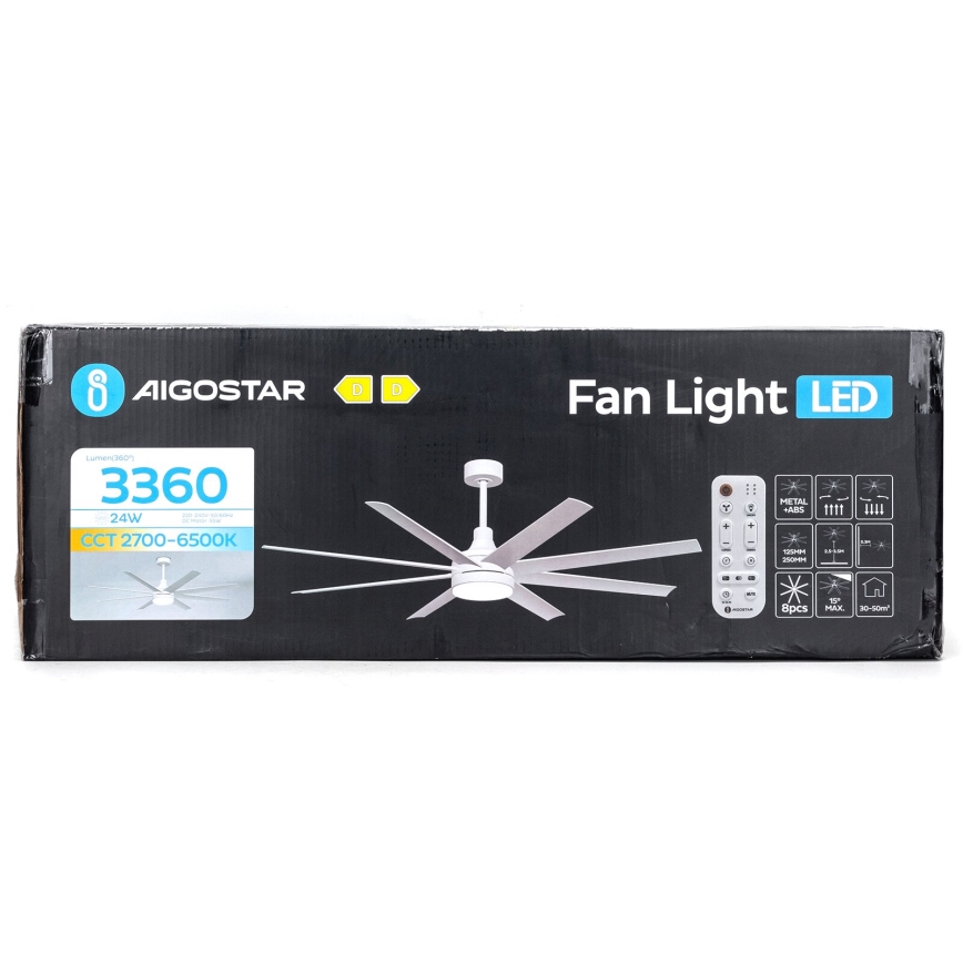Aigostar - LED Zatemnitveni stropni ventilator LED/24W/230V 2700-6500K pr. 165 cm + Daljinski upravljalnik bela