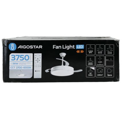 Aigostar - LED Zatemnitveni stropni ventilator LED/36W/230V 2700-6500K pr. 107 cm + Daljinski upravljalnik bela