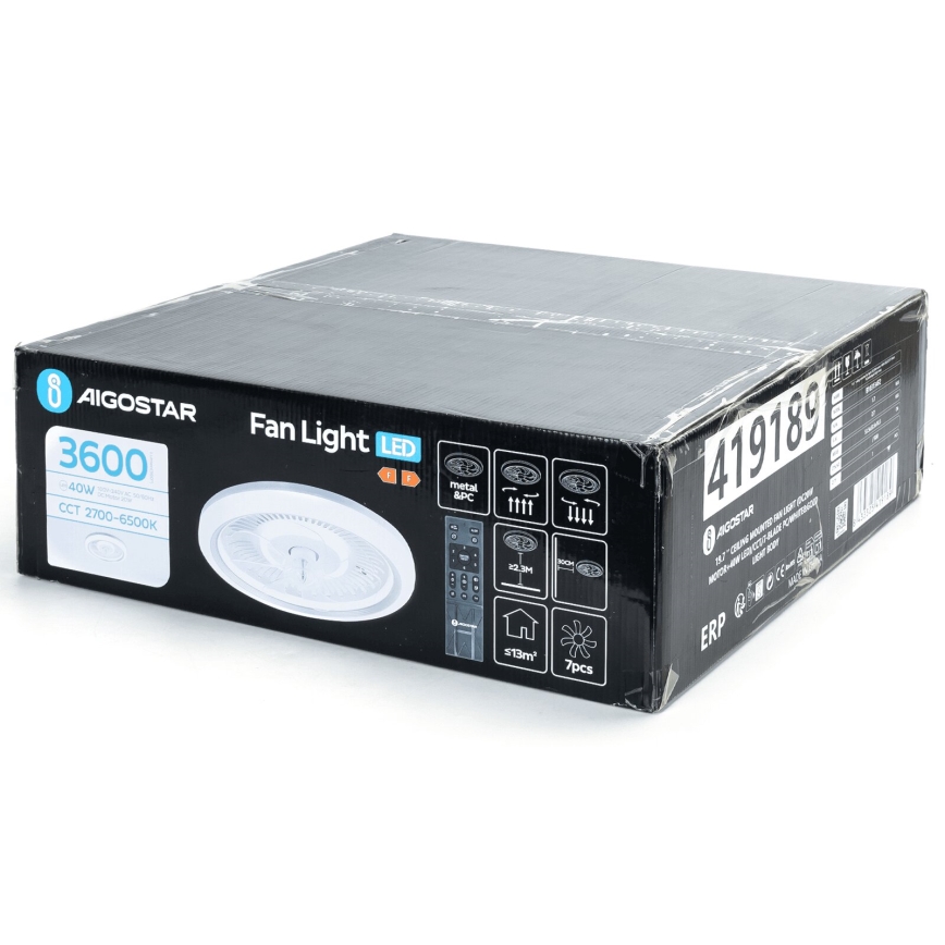 Aigostar - LED Zatemnitveni stropni ventilator LED/40W/230V 2700/4000/6500K pr. 50 cm + Daljinski upravljalnik bela