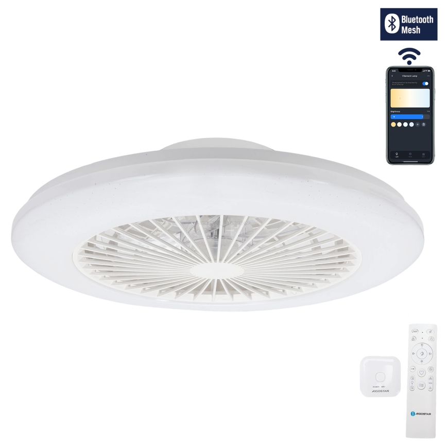 Aigostar - LED Zatemnitvena stropna svetilka z ventilatorjem LED/40W/230V 2700-6500K pr. 48,5 cm bela + Daljinski upravljalnik