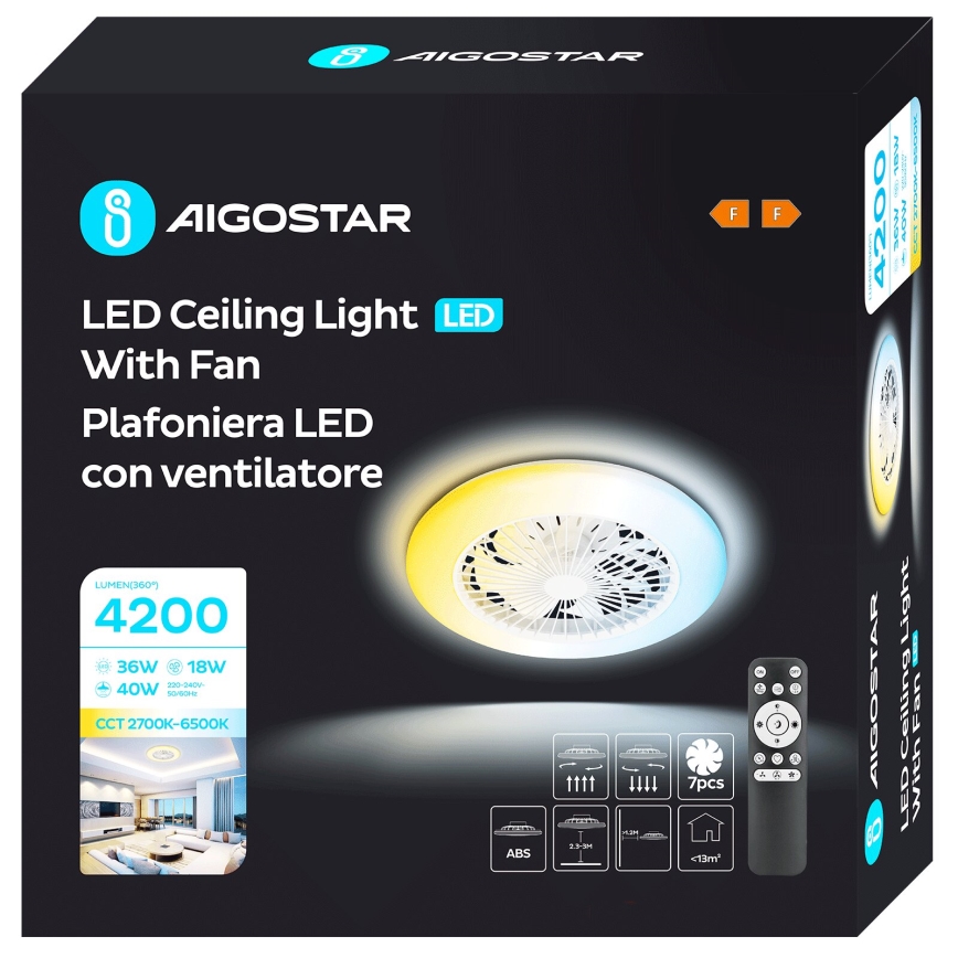 Aigostar - LED Zatemnitveni stropni ventilator LED/40W/230V 2700-6500K pr. 49 cm + Daljinski upravljalnik bela