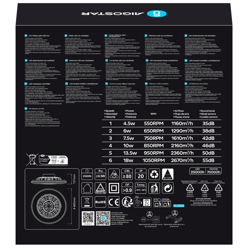 Aigostar - LED Zatemnitveni stropni ventilator LED/40W/230V 2700-6500K pr. 49 cm + Daljinski upravljalnik bela