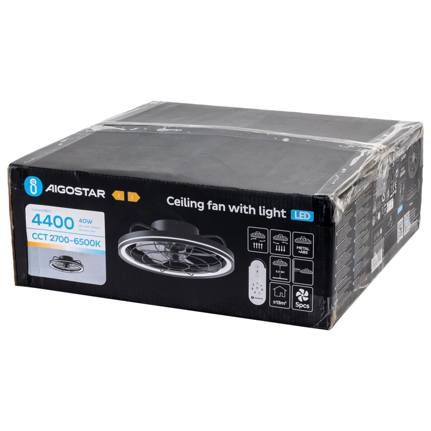 Aigostar - LED Zatemnitveni stropni ventilator LED/40W/230V 2700-6500K pr. 48 cm + Daljinski upravljalnik črna