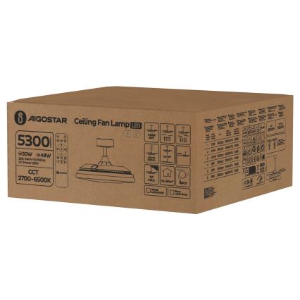 Aigostar - LED Zatemnitveni stropni ventilator LED/50W/230V 2700-6500K 106cm bela + Daljinski upravljalnik