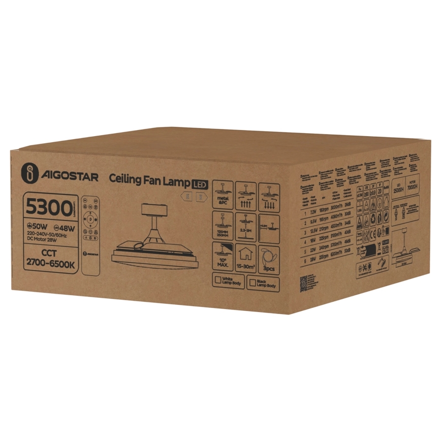 Aigostar - LED Zatemnitveni stropni ventilator LED/50W/230V 2700-6500K 106cm bela + Daljinski upravljalnik