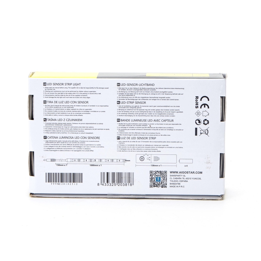 Aigostar - LED Zatemnitveni trak s senzorjem 1m LED/2W/4xAAA 3000K IP65