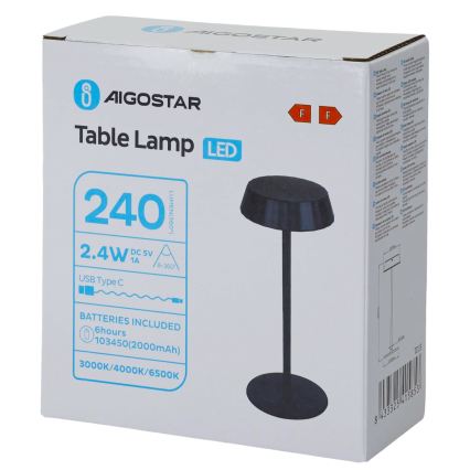 Aigostar - LED Zatemnjevalna namizna svetilka AMBIENT LED/2,4W/5V 3000-6500K črna 2000 mAh