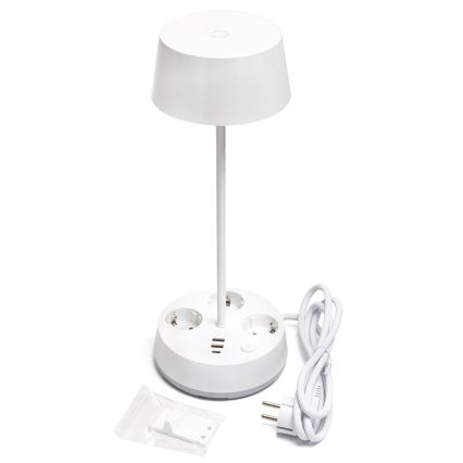 Aigostar - LED zatemljiva namizna svetilka z vtičnicami in USB LED/4,6W/230V 3000/4000/6500K bela