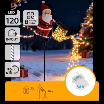 Aigostar - LED zunanja božična dekoracija 120xLED/3xAA/8 funkcij 80 cm IP44 Santa/topla bela