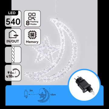 Aigostar - LED Zunanja božična dekoracija 540xLED/6W/230V 43 cm IP44 hladno bela meseček
