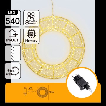 Aigostar - LED zunanja božična dekoracija 540xLED/6W/230V IP44 topla bela 45 cm obroč