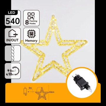 Aigostar - LED zunanja božična dekoracija 540xLED/6W/230V IP44 topla bela 45cm zvezda