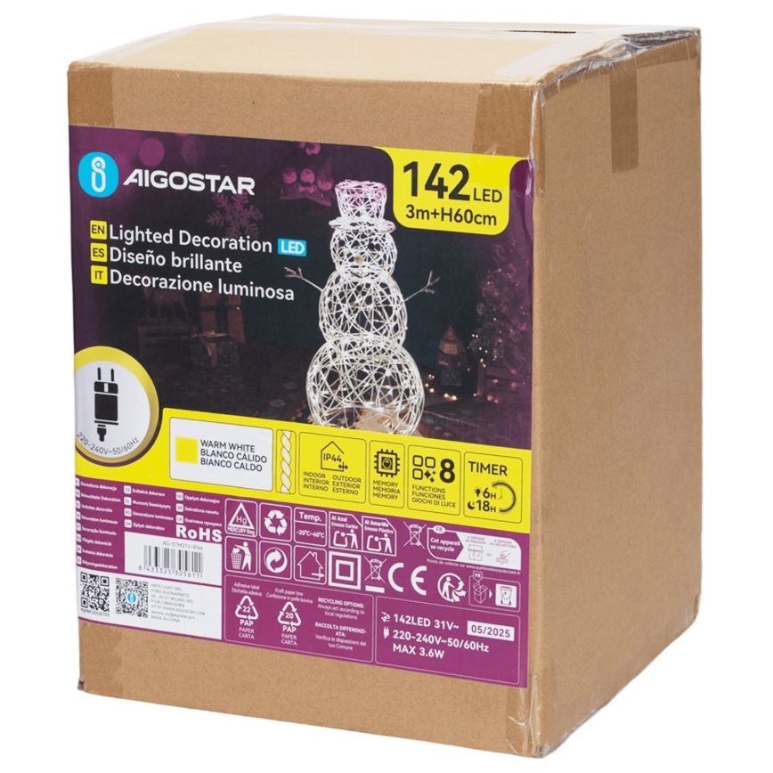 Aigostar - LED zunanja božična dekoracija LED/3,6W/31/230V 2700K 60 cm IP44 snežak