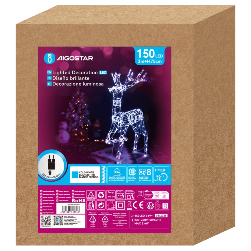 Aigostar - LED Zunanja božična dekoracija LED/3,6W/31/230V 6500K 75 cm IP44 sob