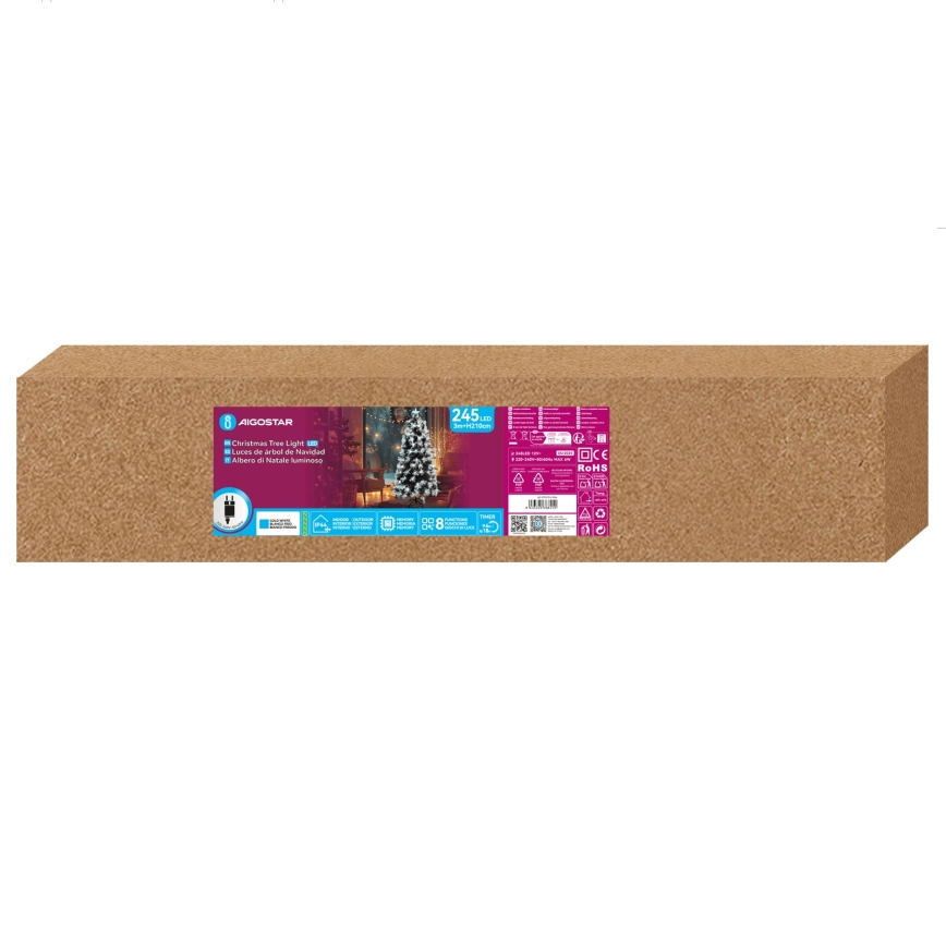 Aigostar - LED božično drevo za zunanjo uporabo 245xLED/8 funkcij 2,1 m IP44 hladno bela