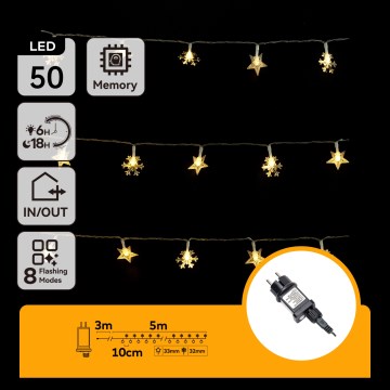Aigostar - LED zunanja božična svetlobna veriga 50 LED/8 funkcij 8 m IP44 topla bela