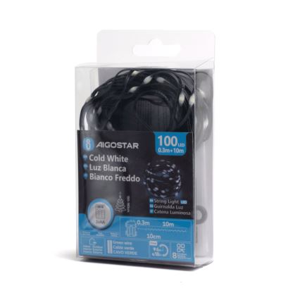 Aigostar - LED Zunanja božična veriga 100xLED/8 funkcij 10,3m IP44 hladno bela