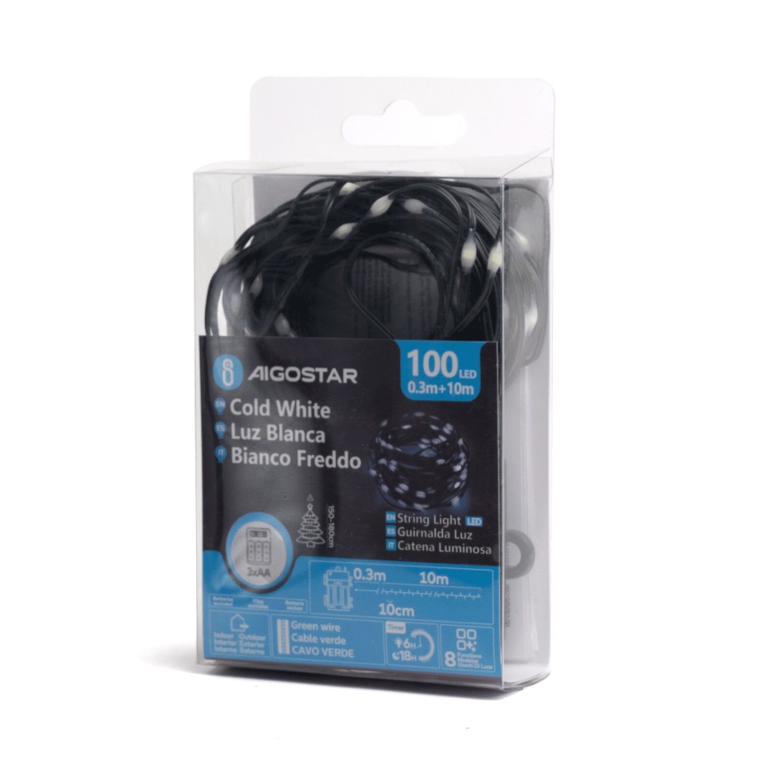 Aigostar - LED Zunanja božična veriga 100xLED/8 funkcij 10,3m IP44 hladno bela