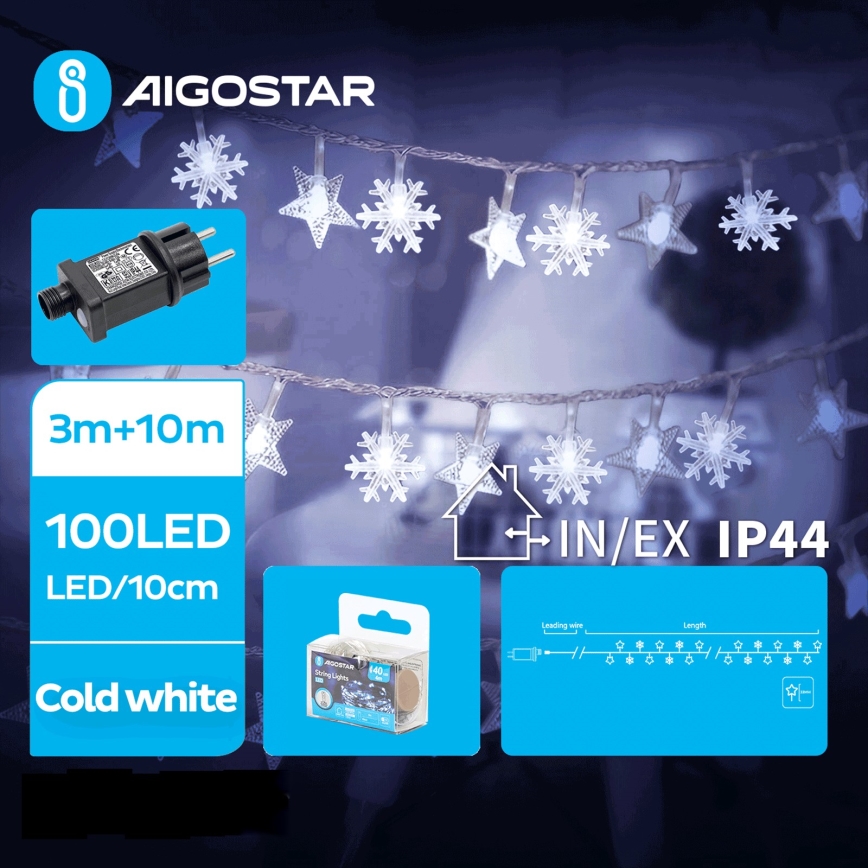 Aigostar - LED Zunanja božična veriga 100xLED/8 funkcij 13m IP44 hladno bela