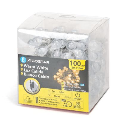 Aigostar - LED Zunanja božična veriga 100xLED/8 funkcij 13m IP44 topla bela