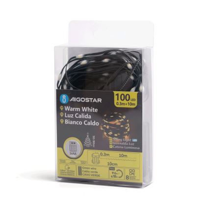Aigostar - LED Zunanja božična veriga 100xLED/8 funkcij 3xAA 10,3m IP44 topla bela