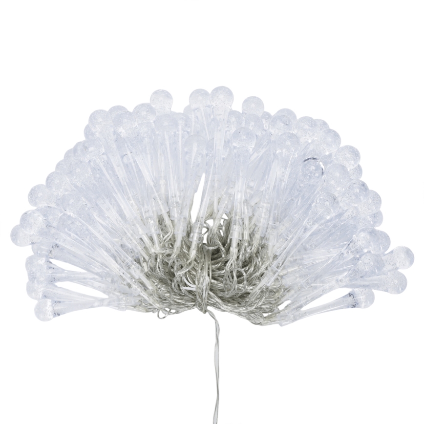 Aigostar - Zunanji božični LED-niz 100xLED/8 funkcij 3xAA 10m IP44 hladno bela kapljice