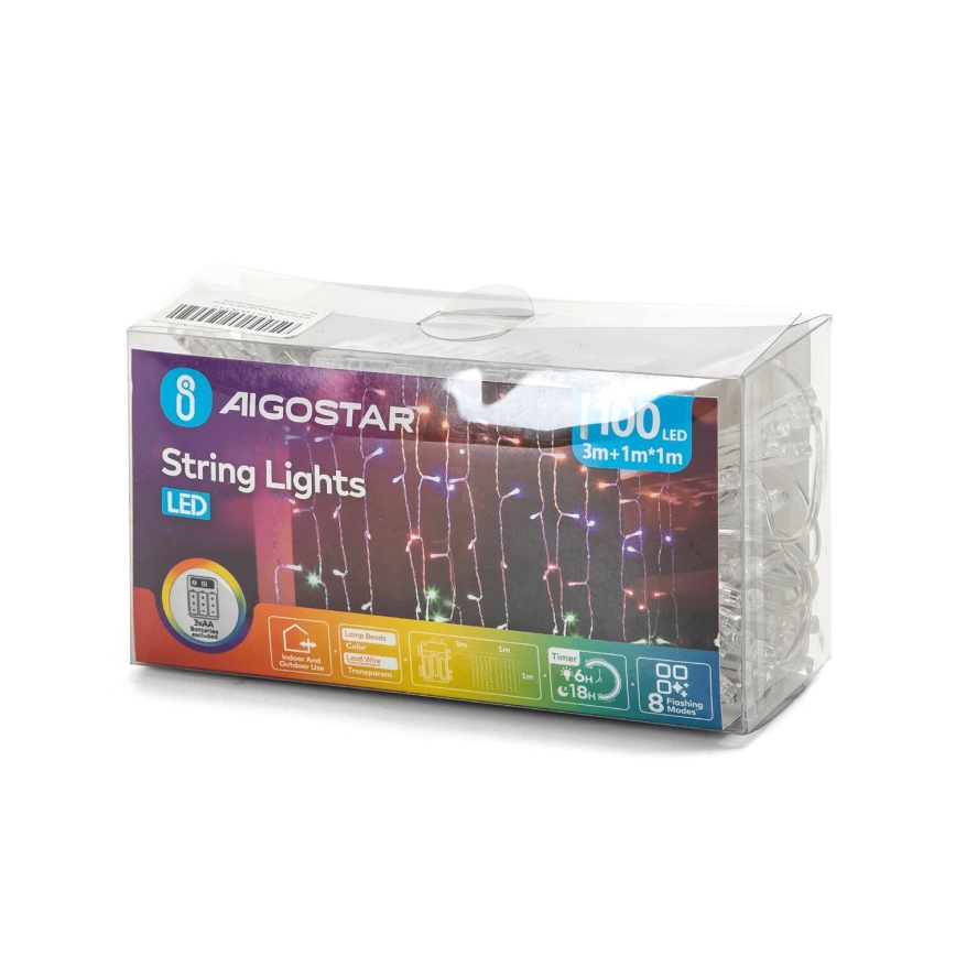 Aigostar - LED Zunanja božična veriga 100xLED/8 funkcij 3xAA 4x1m IP44 multicolor