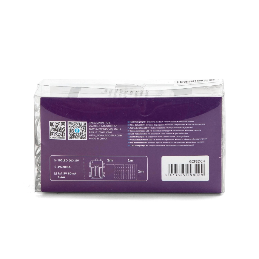 Aigostar - LED Zunanja božična veriga 100xLED/8 funkcij 3xAA 4x1m IP44 multicolor