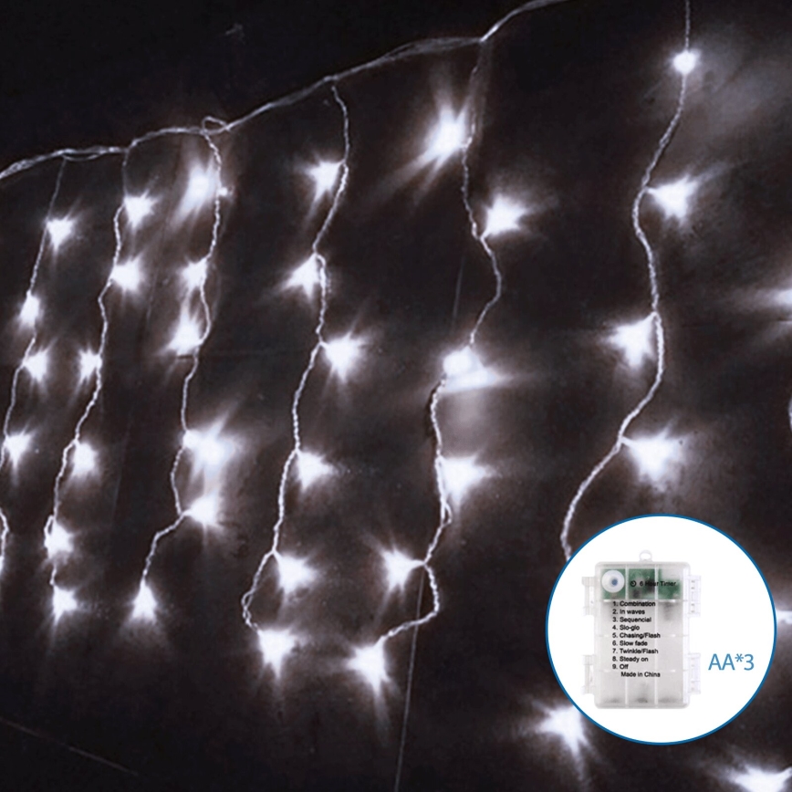 Aigostar - LED Zunanja božična veriga 100xLED/8 funkcij/3xAA 8x0,4m IP44 hladno bela