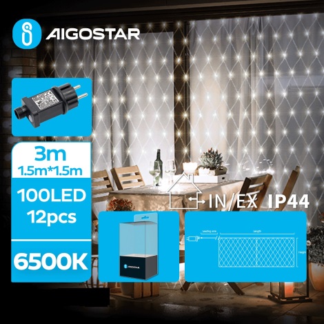 Aigostar- LED Zunanja božična veriga 100xLED/8 funkcij 4,5x1,5m IP44 hladno bela