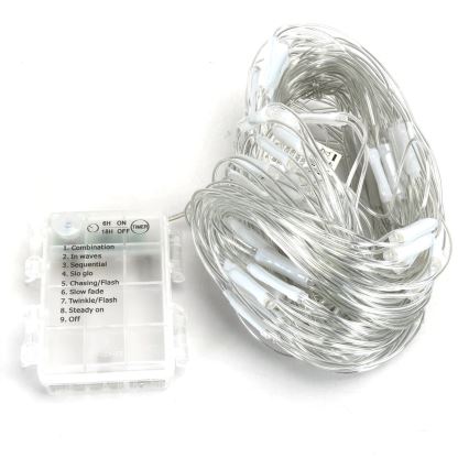 Aigostar -LED Zunanja božična veriga 100xLED/8 funkcij/3xAA 4,5x1,5m IP44 hladno bela