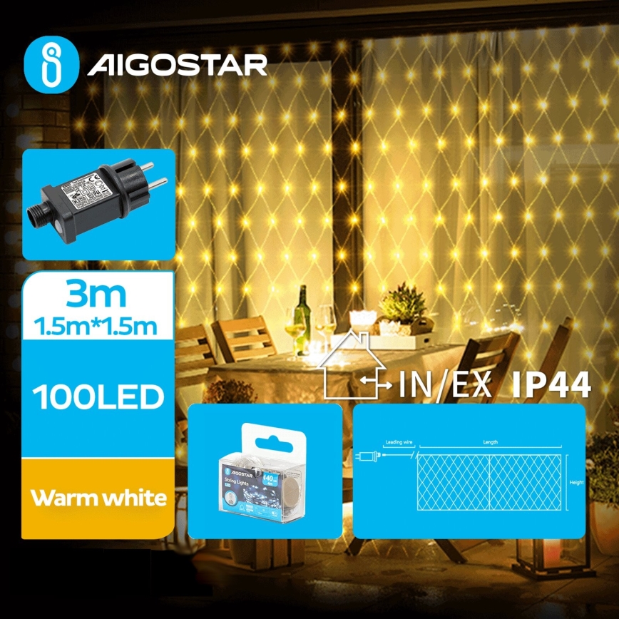 Aigostar - LED Zunanja božična veriga 100xLED/8 funkcij 4,5x1,5m IP44 topla bela