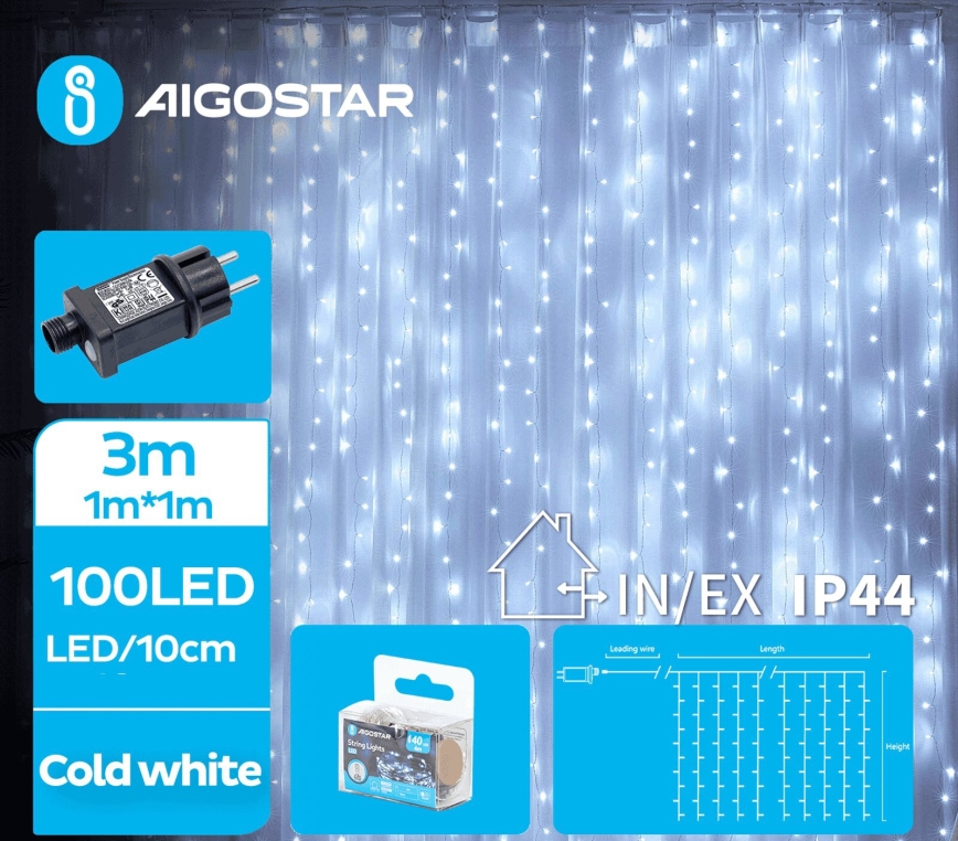 Aigostar - LED Zunanja božična veriga 100xLED/8 funkcij 4x1m IP44 hladno bela