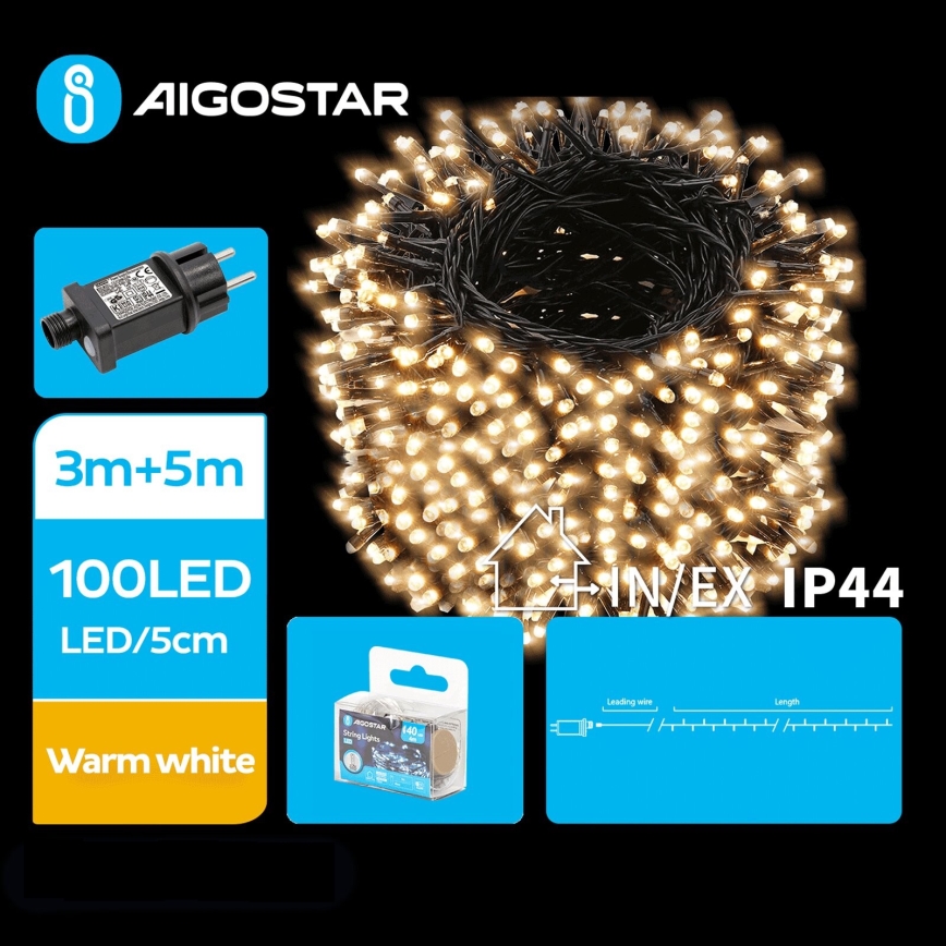Aigostar - LED Zunanja božična veriga 100xLED/8 funkcij 8m IP44 topla bela
