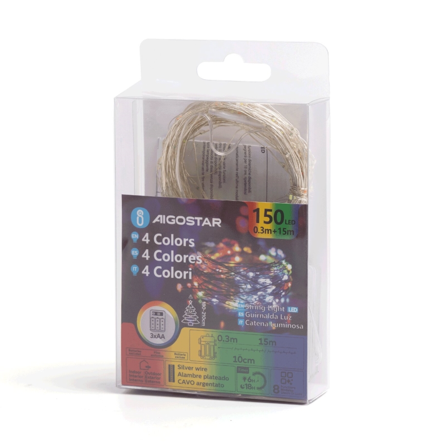 Aigostar - LED Zunanja božična veriga 150xLED/8 funkcij/3xAA 15,3m IP44 multicolor