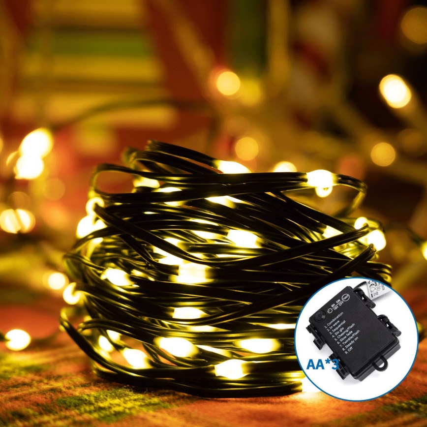 Aigostar -LED Zunanja božična veriga 150xLED/8 funkcij 3xAA 15,3m IP44 topla bela