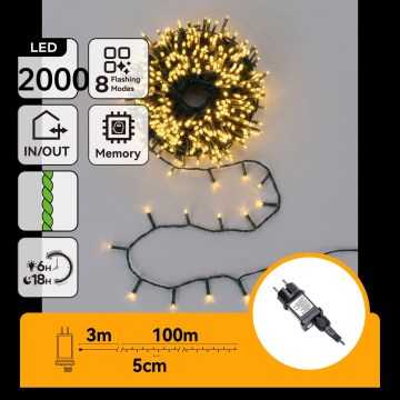 Aigostar - LED zunanja božična veriga 2000xLED/8 funkcij 103m IP44 topla bela