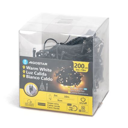 Aigostar - LED Zunanja božična veriga 200xLED/8 funkcij 13m IP44 topla bela