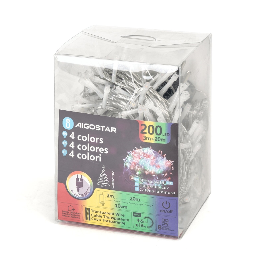 Aigostar - LED Zunanja božična veriga 200xLED/8 funkcij 23m IP44 multicolor